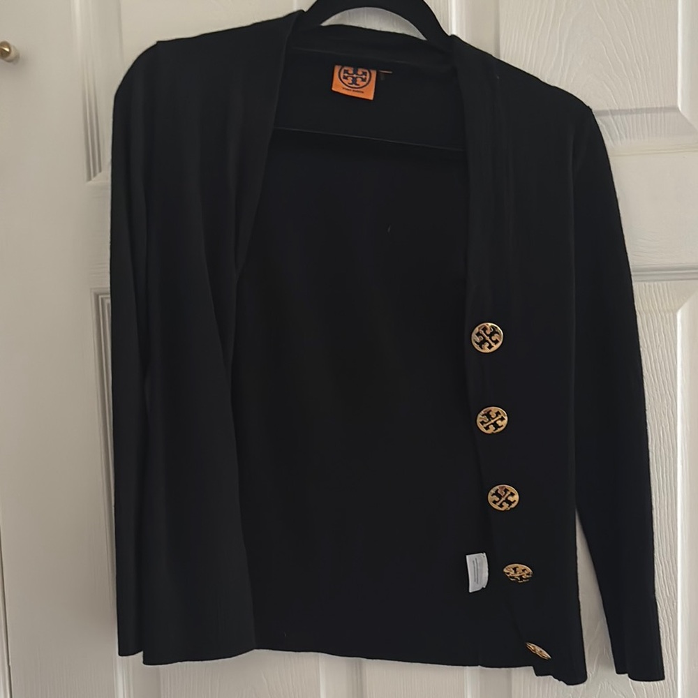 Black Tory Burch linen button up sweater